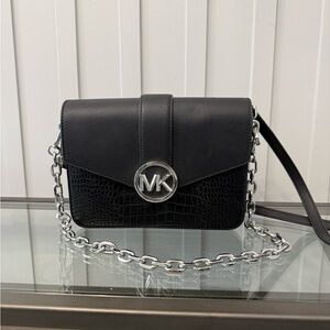 Michael Kors Black Crossbody Bag with Silver Chain